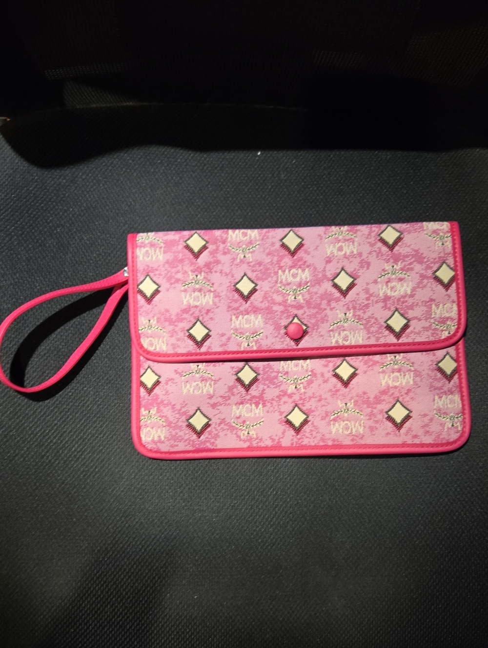 MCM Pink Monogram Wristlet Clutch
